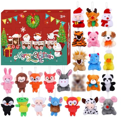 Calendrier de l'avent de Noël 2025 24pcs Compte à rebours Calendrier l'Avent avec des jouets d'animaux en peluche mignons pour filles pour garçons pour enfants décorations vacances, A.