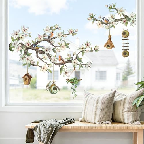Supzone Fensterbilder Blumen Frühling Sommer Fensteraufkleber | Frühling Sommer Selbstklebend Vogelschutz Fenstersticker Anti-Kollision Fensterfolie Glastüren Fensterdeko