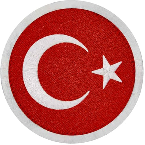 EmbTao Rundfläche Türkei Flagge Nationaltürkisch Bestickter Aufnäher mit Haken- und Flauschbänder