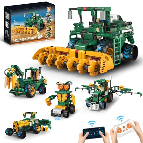 Technik Roboter Bauspielzeug für Kinder, 5 in 1 App & Fernsteuerung Programmierbares Robotic Bausatz, Mähdrescher/Traktor /Wasserwagen Spielzeug, Geschenke Kinder Jungen Mädchen ab 6-14+ Jahre