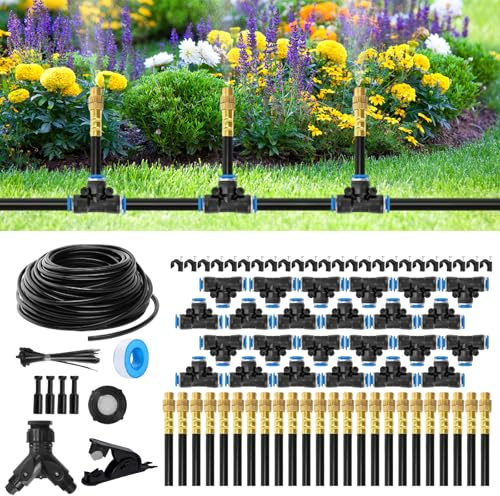 Arrosage Automatique pour Jardin Système d'irrigation avec Tuyau de 30m + 24 Buses Universelles, Automatique - Haute efficacité - Économie d'eau pour Jardin, Cour, Pelouse, Serre, Plantes