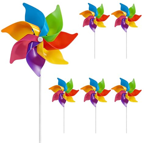 Windmills for Children, 6 Piece Rainbow Wind Spinner Set, Garden Windmills Outdoor Decor, Vibrant Pinwheel Spinners for Garden Decorations, Weather-Resistant Windmills for Outdoor Use