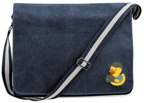 Huuraa Umhängetasche Quietscheente Fotografie Comic Gummiente 14 Liter Vintage Navy Canvas Laptoptasche Geschenkidee