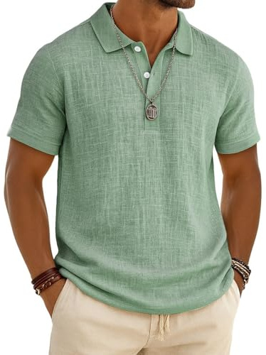 Polo Homme Manches Courtes Chemise en Lin Homme Sportswear Léger | T Shirt Homme Léger Confortable Uni Lin Col Rabattu Coupe Décontractée Élégant Vetement Homme Respirant Polo Golf Homme