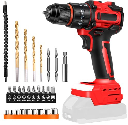 Set trapano avvitatore a batteria 2 in 1, compatibile con Milwaukee 18 V M18 (senza batteria), piccolo trapano avvitatore a percussione, 27 accessori, regolazione della coppia 25+3, mandrino da 10 mm