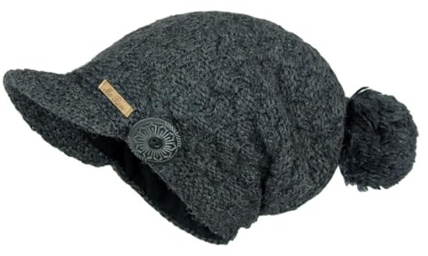 McRon Damen Gefütterte Beanie Wollmütze mit Bommel Mika Anthrazit 9516
