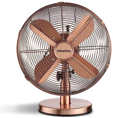 Schallen Home & Office Electric Sturdy Metal 12 3 Speed Tilt Oscillating Worktop Desk Table Air Cooling Fan (Copper)