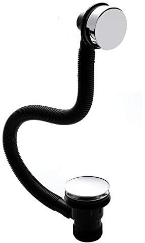 Bath Waste with Clicker Plug & Overflow Pop-Up Waste Connection Bath Drain Replacement Kit Metal Waste Overflow Plug & Chain Drain Down Hose for Bathrooms - Matte Black