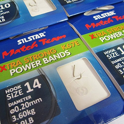 SILSTAR Match Team 24 (4 packs of 6) K67E - Wide Gape XTRA STRONG Barbless (Power Band Hair Rigs) Fishing Hooks - Available in size 10, 12, 14 and 16 (4 packs - 2 x size 10 and 12)