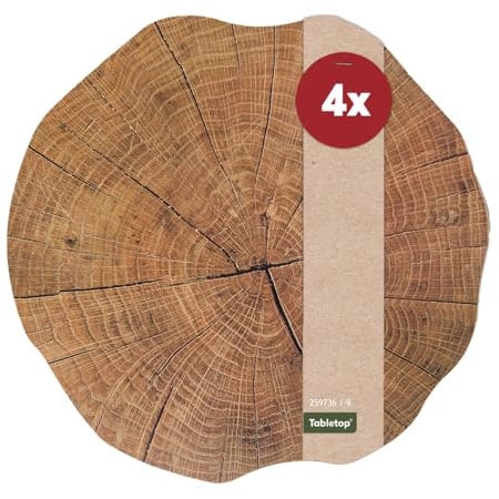 Tischsets 4er als abwaschbare Tischdeko im Landhaus Stil - Platzsets Holzoptik braun als runde Tischuntersetzer in 38 cm - Platzdeckchen als Tischunterlage für Esstisch Wohnzimmer Tisch