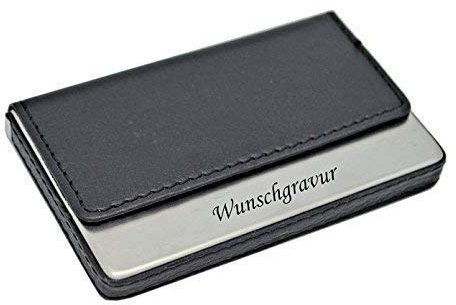 Visitenkartenetui Visitenkartenbox mit Gravur schwarz Lederoptik Metall graviert inkl. Gravur