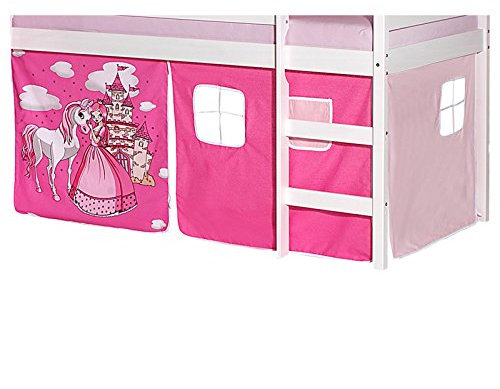IDIMEX Vorhang Gardine Bettvorhang Prinzessin zu Hochbett Rutschbett Spielbett in pink/rosa Schloss