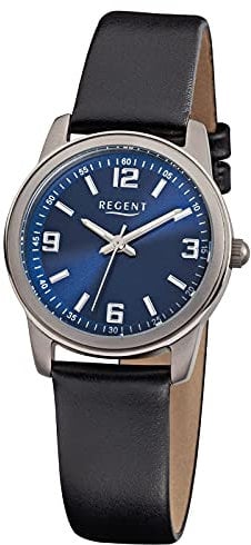 Regent Damen-Armbanduhr Elegant Analog Leder-Armband schwarz Quarz-Uhr URF867