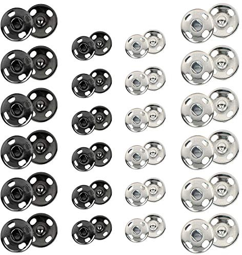 Kenkio 120 Sets Druckknöpfe zum Annähen, Metall, 8 mm und 10 mm, Schwarz und Silber