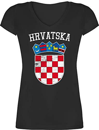 Shirtracer - T-Shirt Damen V Ausschnitt - Fußball EM WM - Kroatien Wappen Hrvatska Krotatisch