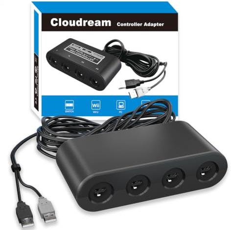 CLOUDREAM Gamecube Controller Adapter. Super Smash Bros Switch Gamecube Adapter for WII U, PC. Support Turbo and Vibration Features. No Driver and No Lag-Gamecube Adapter