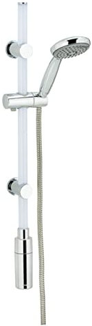 WENKO Ensemble de Barre de Douche à LED Blanc Chaud de 74 cm avec Barre de Douche éclairée, lumière LED Blanc Chaud, pommeau de Douche et Tuyau de Douche en Polycarbonate 74 cm Blanc