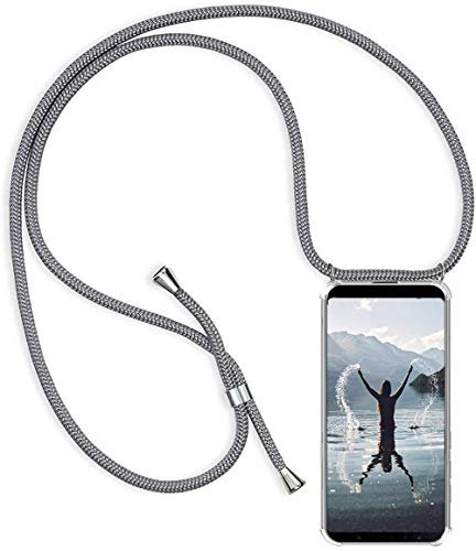 HongMan Handykette Handyhülle für Samsung Galaxy Note 8 mit Band - Transparent Handy-Kette Handy Hülle mit Kordel zum Umhängen Handyanhänger Halsband Lanyard Case - Grau