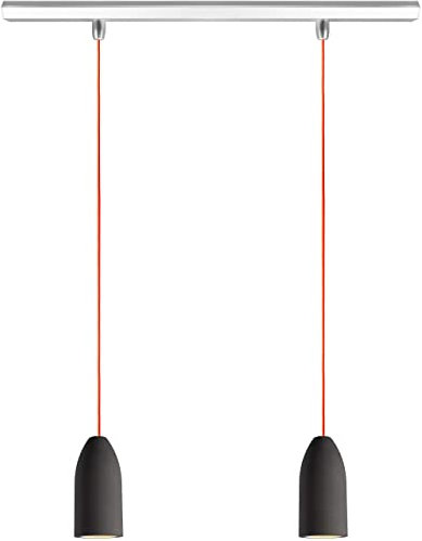 Buchenbusch urban design Pendelleuchte 2 flammig dark edition, Beton Hängelampe mit Textilkabel Orange, Esszimmerlampe Hängeleuchte
