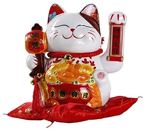 Gato de la Suerte de la Fortuna con Brazo agitador de Oro Chino Feng Shui Deoration Lucky Cat para Tiendas, restaurantes, Sala de Estar 25cm