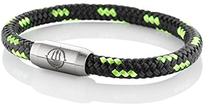 Maritimes Seemannsgarn Segeltau Armband Usedom schwarz-grün 6mm, Matrose (stahlfarben), M - Gelenkumfang von 15 cm bis 16,5 cm