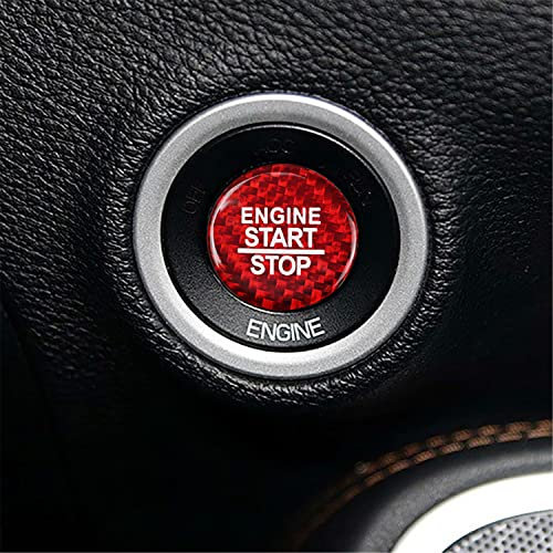 M.JVisun Kohlefaser EIN Knopf Start Taste Deckel Trimmen Zündung Schalter Aufkleber für Dodge Challenger SRT Charger Durango für Jeep Compass Cherokee Grand Cherokee Grand Commander PHEV - Rot