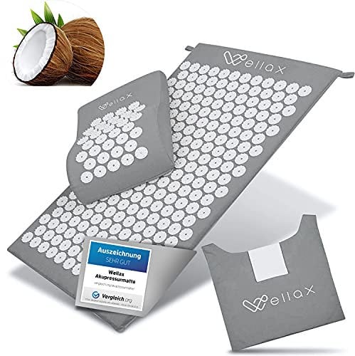 Tapis d'acupression Wellax avec coussin - soulage spécifiquement la tension et favorise la circulation - tapis de massage dans un ensemble comprenant un coussin d'acupression et un sac de transport