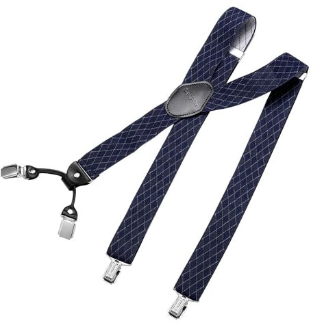 DonDon Hosenträger Herren extra stark Raute blau 3,5 cm Hosenträger Herren breit in Y-Form lang - Starke Clips passend für Anzug Jeans Chinos Vintage Rockabilly Suspenders