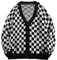 Schachbrett-Strickjacke, Damen, koreanisch, einreihig, gestrickt, locker, übergroßer Pullover, Plaid, lässig, modisch, Pullover, lange Ärmel, schwarz, Größe L