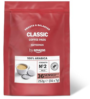 by Amazon Dosettes de Café Classiques 100% Arabica, Compatibles Machine Senseo, 36 Unités (1 Paquet de 36) – Certifiées Rainforest Alliance