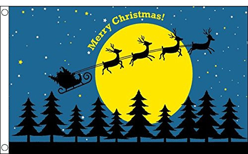 AZ FLAG - Drapeau Joyeux Noël avec lune - 90x60 cm - Drapeau Traineau Du Père Noël 100% Polyester Avec Oeillets Métalliques Intégrés - Pavillon 50 g