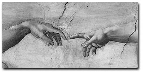 Berühmte Schwarzweiß Die Erschaffung Adams Von Michelangelo an der Wand Leinwand Gemälde Poster Hand zu Hand Kunstbilder 70x140cm (28x55in) Rahmenlos