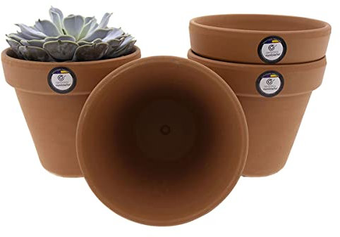 CERÁMICA RAMBLEÑA | Macetas suculentas | Macetas Decorativas | Macetas de cerámica | Macetas Exterior | Pack x4 Maceta de Barro Rojo - Modelo J41 | 16.5x16.5x14.5 cm