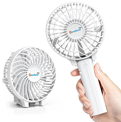 Wasuka Mini Handheld Fan, Portable USB Rechargeable Hand held Fan Foldable Small Desk Fan, 3 Speeds Battery Operated Electric Powered Fan Personal Desktop Hand Fan for Home Office Travel White