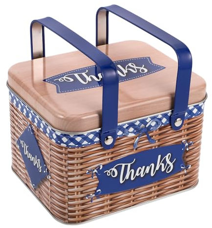 jojofuny Metal Cookie Tin with Handle - Vintage Style Biscuit Storage Container, Airtight Biscuit Jar for Cookies Cakes Treats - 15X13X10CM