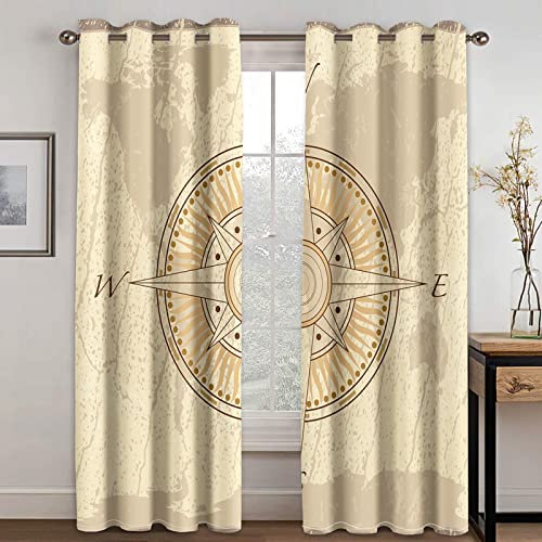 BOVZOX Fenster Vorhang Schlaufen-Vorhang 2 Stück x 140 B x 245cm H Dekorative Gardine Schlaufenschal Fenster-SchalGelb & Kompass