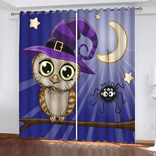 NUYSP Cartoon-Eule Vorhang Blickdicht B 110 X H 95 cm Polyester Vorhänge mit Ösen Gardinen 3D Süßer Zeichentrickfilm Verdunkelungsvorhang für Kinderzimmer Schlafzimmer