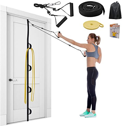 Brebebe 5er Set Schulter Physiotherapie Seilzug, Tür Schultertrainer Shoulder Rope Pulley-Set für Training/Rehabilitation/Reha/Schulterbeweglichkeit, mit Widerstandsbänder, Handgriffe und Befestigung