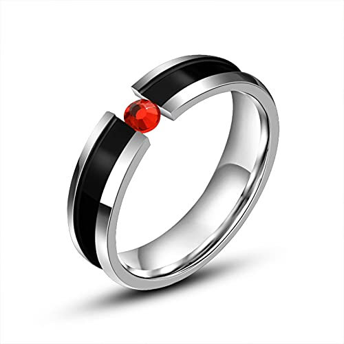 BCughia Vintage Ringe Punk, Ehering Zirkonia Rot Titan Stahl Silberner Schwarzer Ring mit Zirkonia Vorschlag Ring Geschenk Größe 65 (20.7)