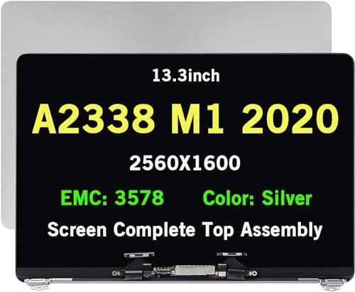 WARWOLFTEAM Ersatz-Laptop-Bildschirm für MacBookPro17,1 MacBook Pro 13,3 Zoll M1 2020 A2338 EMC 3578 MYD83 MYD92 MYDA2 MYDC2 13,3 Zoll 2560 x 1600 Full LCD Bildschirm komplette Montage (Silber)