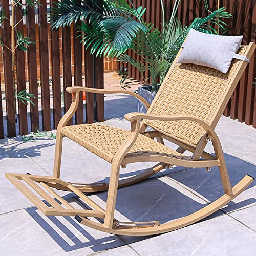 Rocking Chairs,solid wood rocking chair,schaukelstuhl rattan outdoor,schaukelstuhl für balkon,Teleskop-Fußstütze mit Kopfstütze. Geräumige Armlehnen für Veranda, Garten, Terrasse, Pool ( Color : Dark