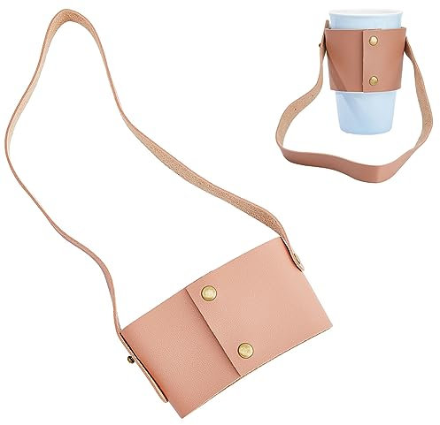 SUPERFINDINGS Porte-Gobelet à Bandoulière Rose Porte-Bouteille à Café en Cuir PU Réutilisable avec Poignée Longueur Réglable Porte-Gobelet Portable pour Café Bubble Tea Activités de Plein Air