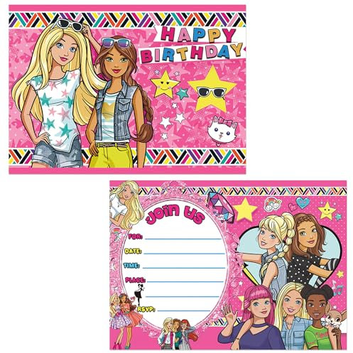 Clvsyh 30Pcs Bar-bi Biglietti Inviti Compleanno Festa, Barbiprinzessin Inviti Compleanno Bambini Biglietti, Principessa Biglietti di Invito, Cartoon Inviti Feste di Compleanno per Bambini Biglietto