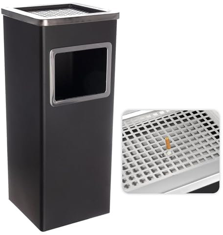 Curvaso Cubo de basura grande con tapa extraíble para exteriores, de acero inoxidable, metal, interior, para el hogar, jardín, oficina, restaurante, pub, cuadrado negro