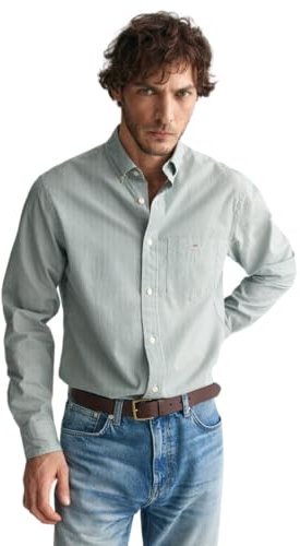 REG POPLIN Banker Shirt, Deep Forest Green, M