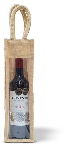 Discount Fabrics LTD Hessian Window Wine Bag: Jute Bottle Bag with Drawstrings, Gift Bag for Wine - Ideal Wine Carrier Bag for Birthdays, Weddings, Parties, Christmas (1 Window, 1 Pack)