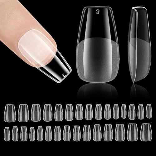 Nzakybbi Ballerina Tips für Gelnägel Kurz Nageltips Full Cover Soft Gel Nail Tips, 240 Stück Short Pre-Shaped Klare Coffin nagel tips Pre-buff Künstliche Nägel mit Box, 15 Größen