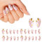 24PCS Press on Nails Short, Reusable Almond False Nails Full Cover Nude Fake Nails with Bee and Flower Stick on Gel Nails Glossy Spring Summer Acrylic Nails for Women Girls Manicure Decor