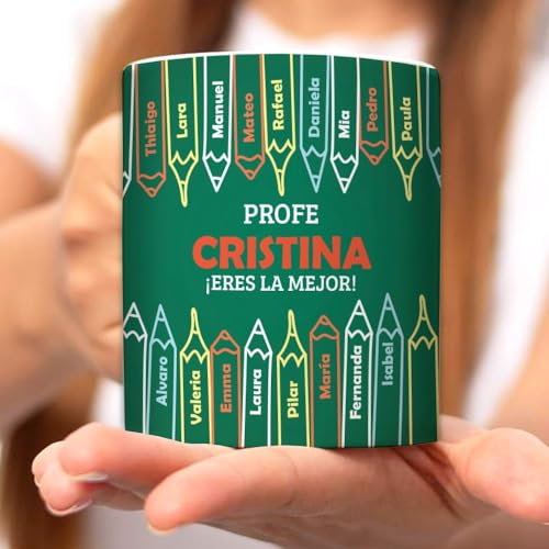 Transparent Gift Taza Personalizada con Nombres y Texto Lápices. Regalos Originales para Profesores, Profesoras. Tazas Personalizadas para Regalar Cerámica Desayuno. Regalos Personalizados para Profes