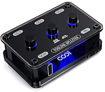 COOIDEA Toslink Splitter 3:1–Optisches Audiokabel Adapter mit Unabhängigen Kanalschaltern, Unterstützt192 kHz / 24 Bit LPCM 2.0 DTS Dolby-AC3, Kompatibel mit PS3 TV STB Xbox, inkl. Optisches Kabel